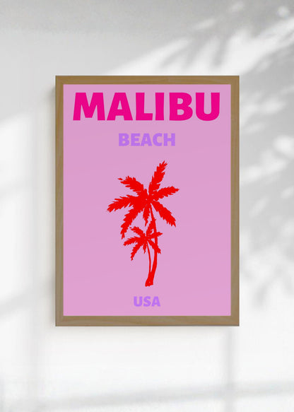 Cuadro Decorativo Travel, Malibú, USA, Palmera Roja Fucsia