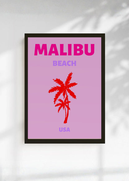Cuadro Decorativo Travel, Malibú, USA, Palmera Roja Rosa