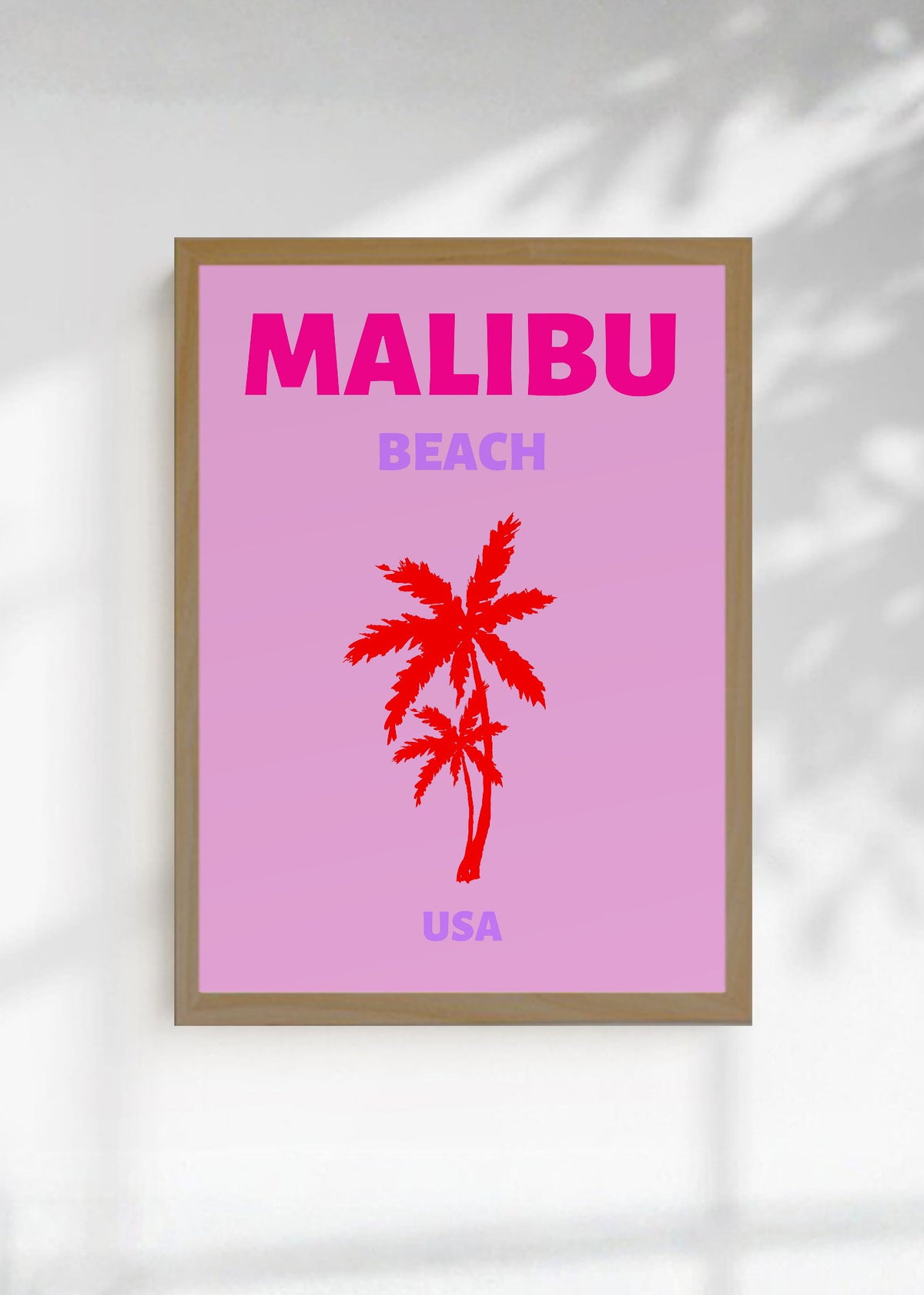 Cuadro Decorativo Travel, Malibú, USA, Palmera Roja Rosa