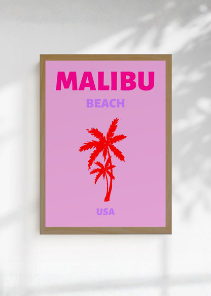 Cuadro Decorativo Travel, Malibú, USA, Palmera Roja Rosa