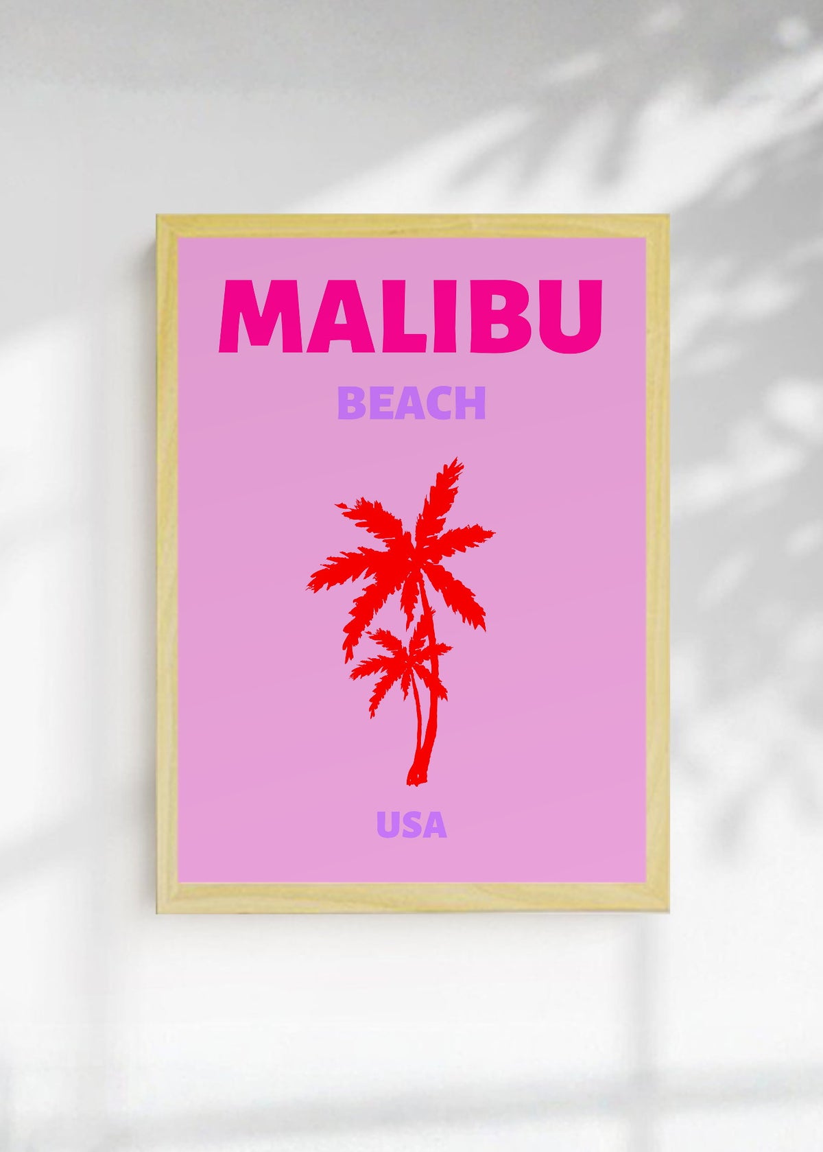 Cuadro Decorativo Travel, Malibú, USA, Palmera Roja Rosa