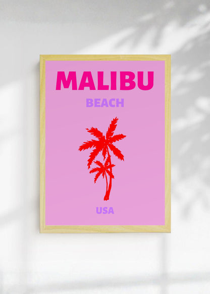 Cuadro Decorativo Travel, Malibú, USA, Palmera Roja Rosa