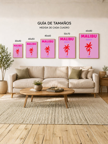 Cuadro Decorativo Travel, Malibú, USA, Palmera Roja Rosa