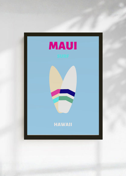 Cuadro Decorativo Travel, Maui, Hawaii, Tablas Surf Celeste