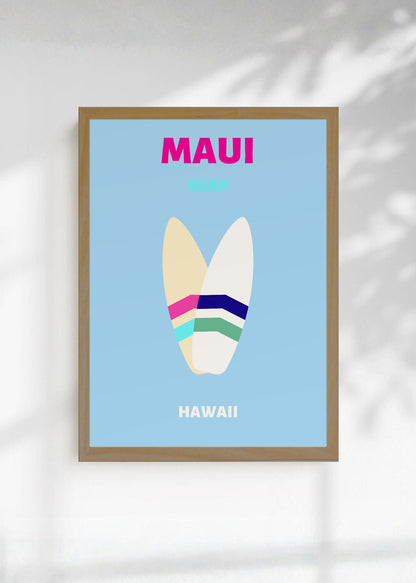 Cuadro Decorativo Travel, Maui, Hawaii, Tablas Surf Celeste