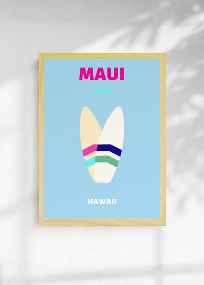Cuadro Decorativo Travel, Maui, Hawaii, Tablas Surf Celeste