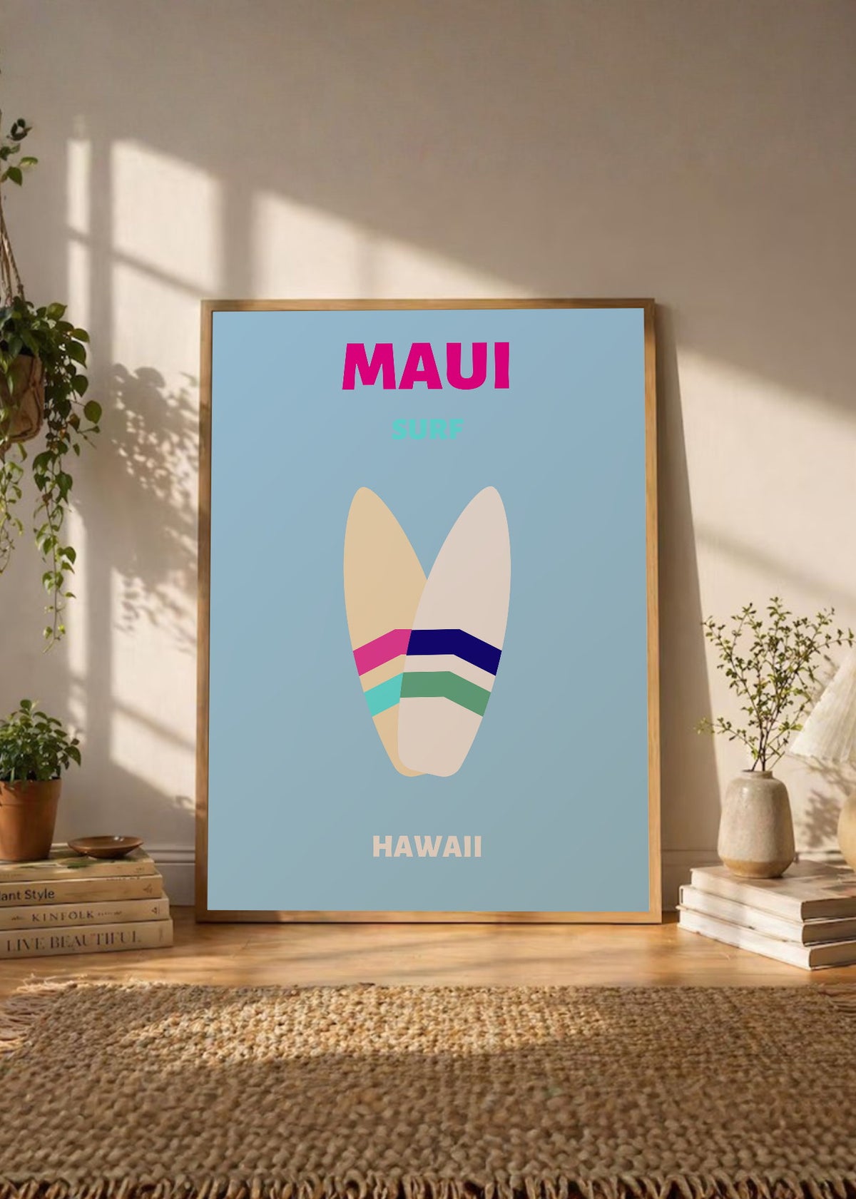 Cuadro Decorativo Travel, Maui, Hawaii, Tablas Surf Celeste