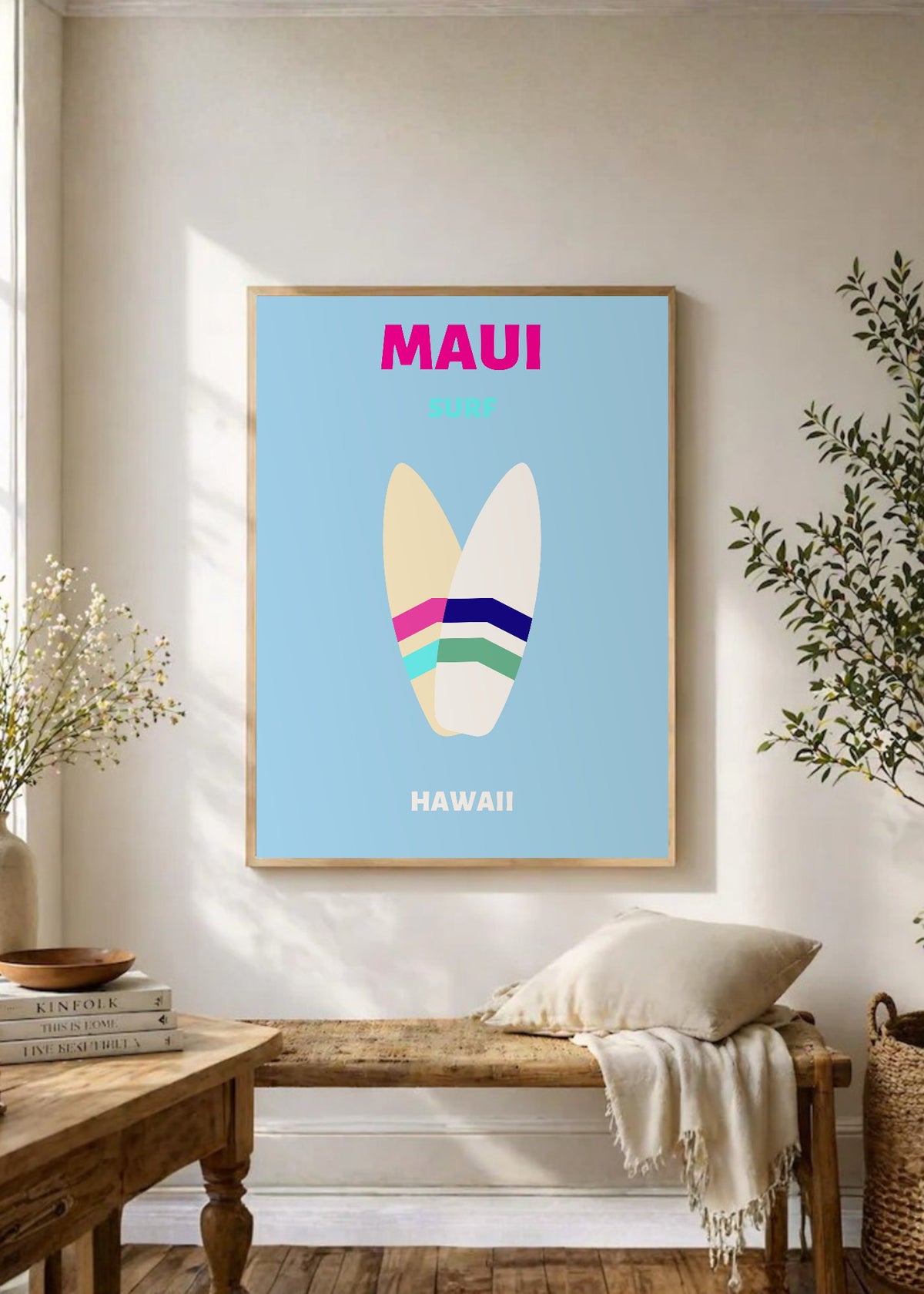 Cuadro Decorativo Travel, Maui, Hawaii, Tablas Surf Celeste
