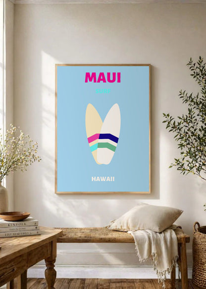 Cuadro Decorativo Travel, Maui, Hawaii, Tablas Surf Celeste
