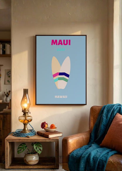 Cuadro Decorativo Travel, Maui, Hawaii, Tablas Surf Celeste