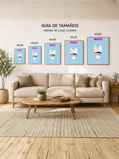 Cuadro Decorativo Travel, Maui, Hawaii, Tablas Surf Celeste