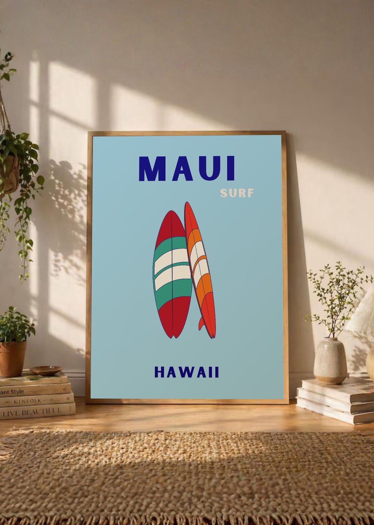 Cuadro Decorativo Travel, Maui, Hawaii, Tablas Surf Lila