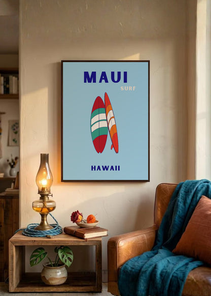 Cuadro Decorativo Travel, Maui, Hawaii, Tablas Surf Lila