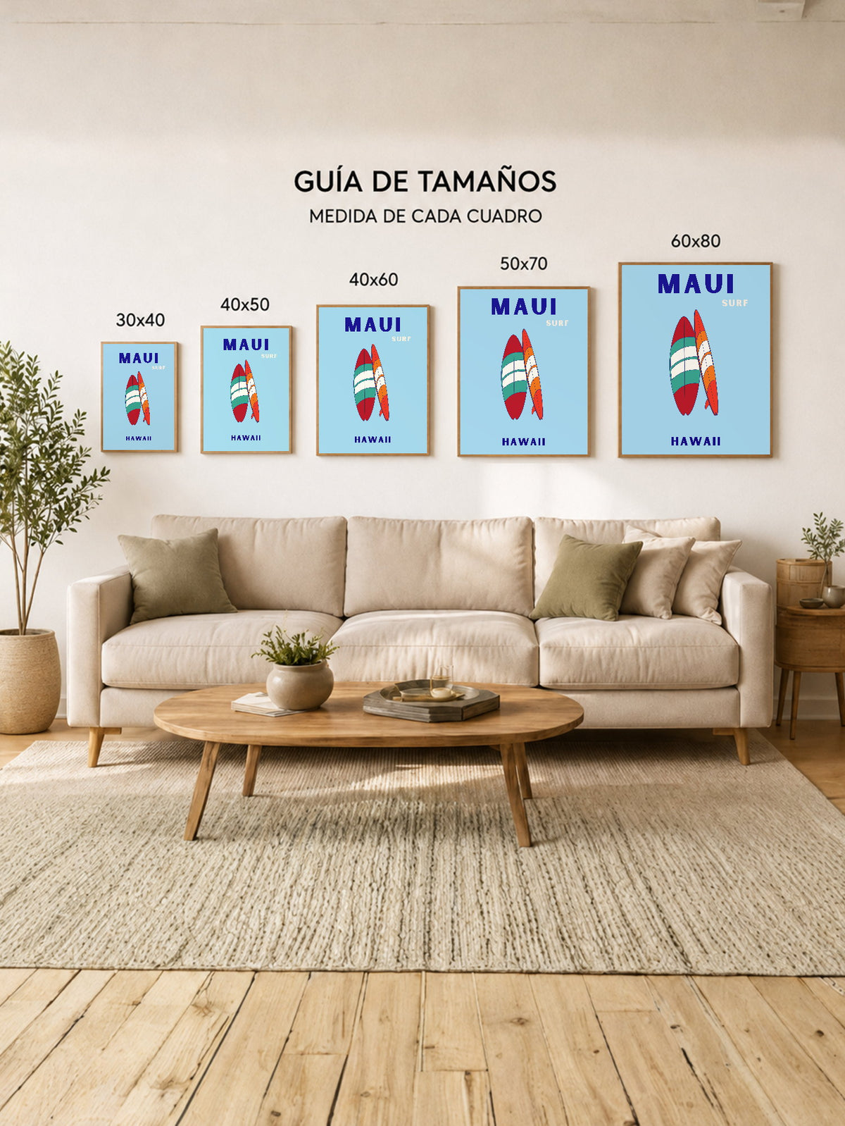 Cuadro Decorativo Travel, Maui, Hawaii, Tablas Surf Lila