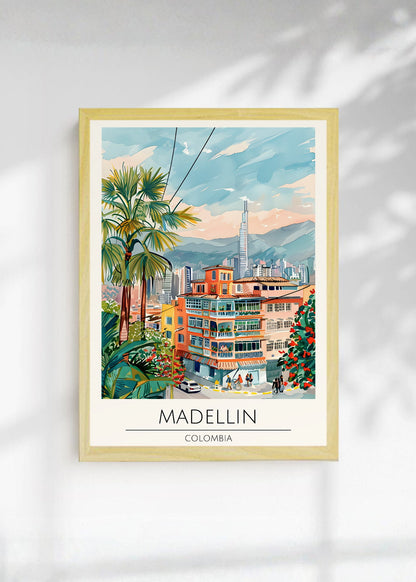 Cuadro Decorativo Travel, Medellín, Colombia, Ilustración Ciudad