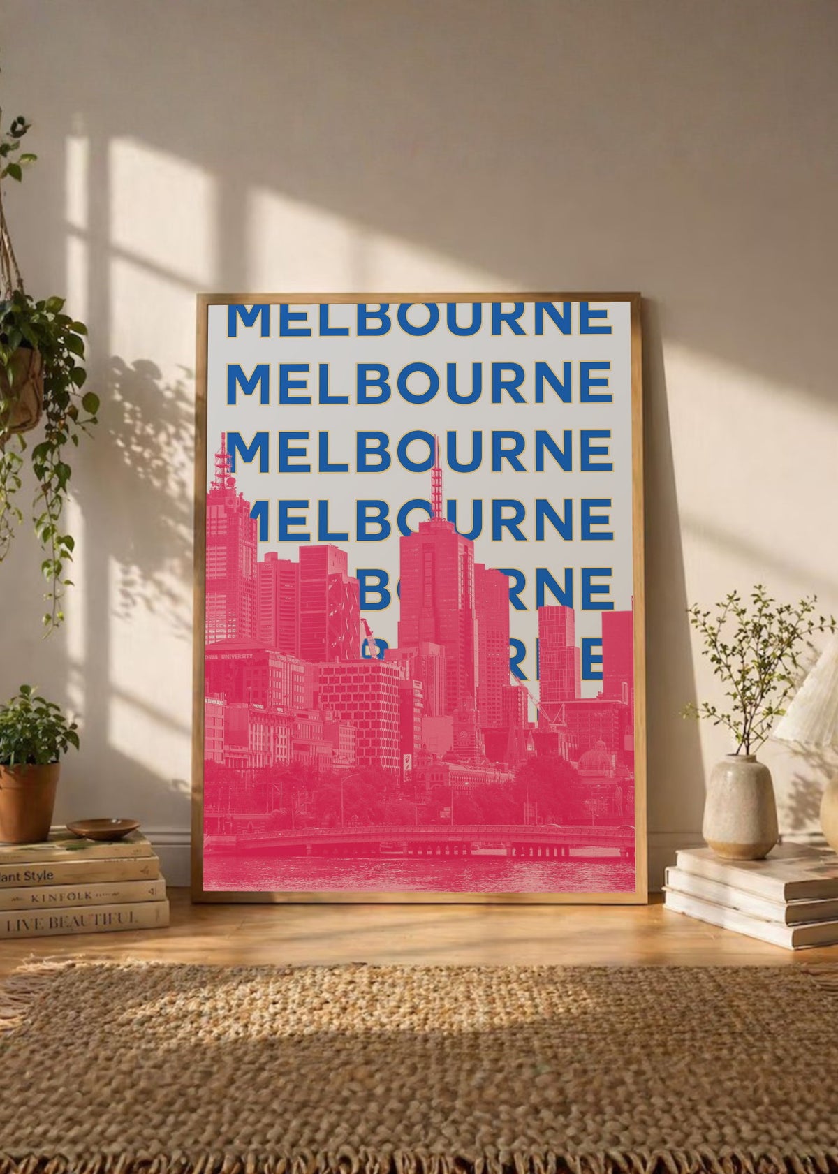 Cuadro Decorativo Travel, Melbourne, Australia, Skyline Azul Rosa
