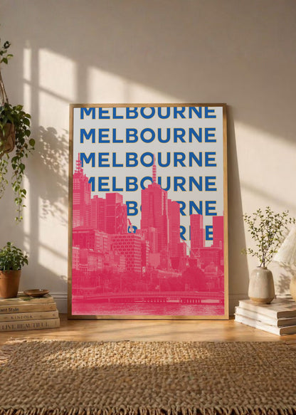 Cuadro Decorativo Travel, Melbourne, Australia, Skyline Azul Rosa