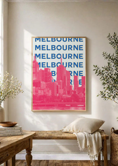 Cuadro Decorativo Travel, Melbourne, Australia, Skyline Azul Rosa