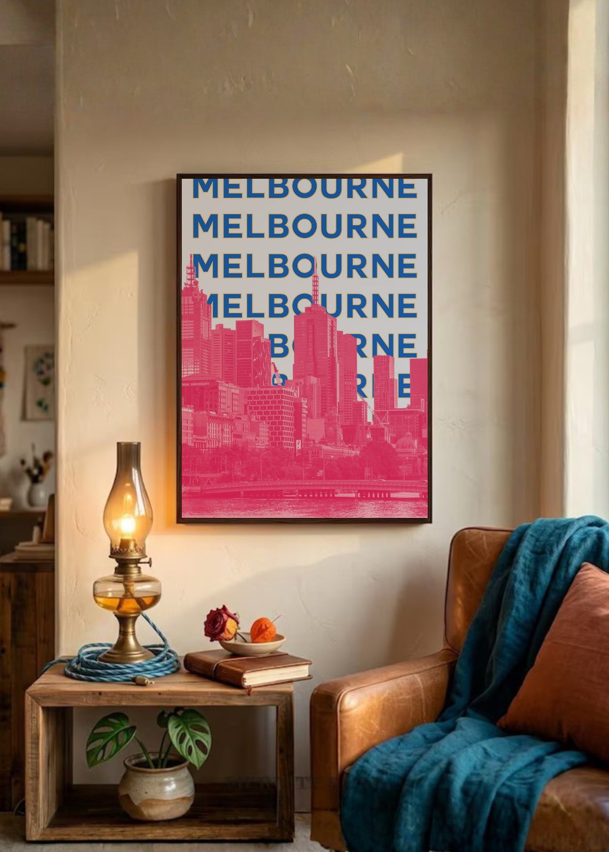 Cuadro Decorativo Travel, Melbourne, Australia, Skyline Azul Rosa