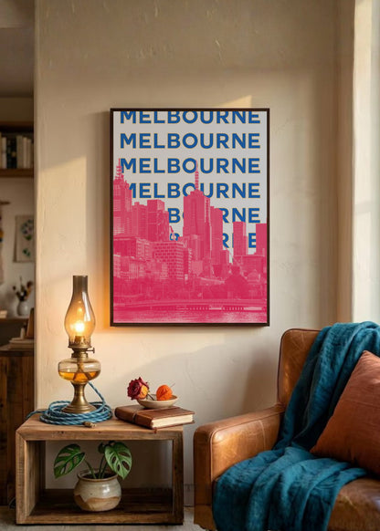 Cuadro Decorativo Travel, Melbourne, Australia, Skyline Azul Rosa