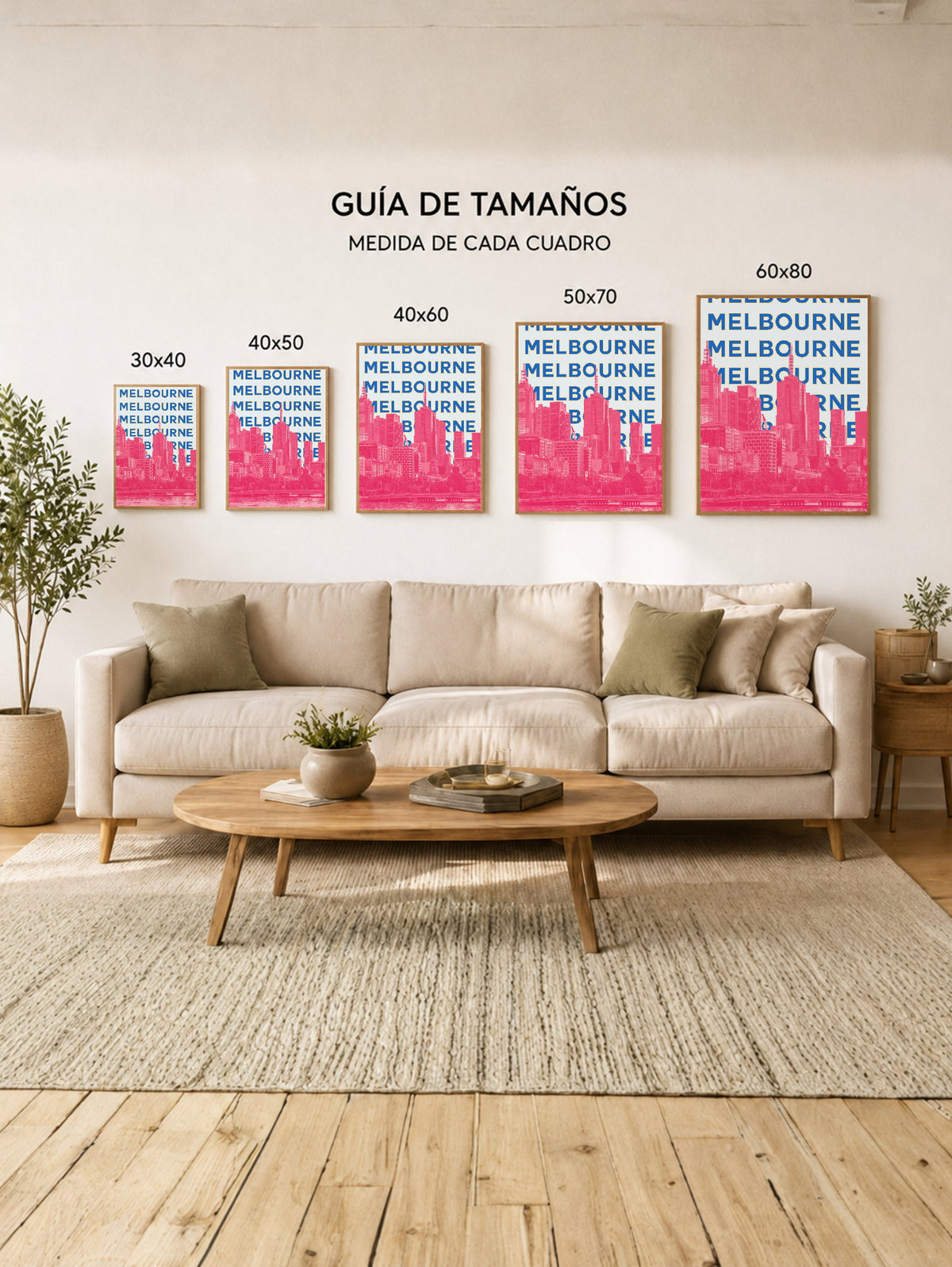 Cuadro Decorativo Travel, Melbourne, Australia, Skyline Azul Rosa