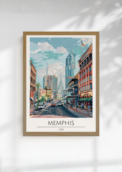 Cuadro Decorativo Travel, Memphis, USA, Ilustración Ciudad