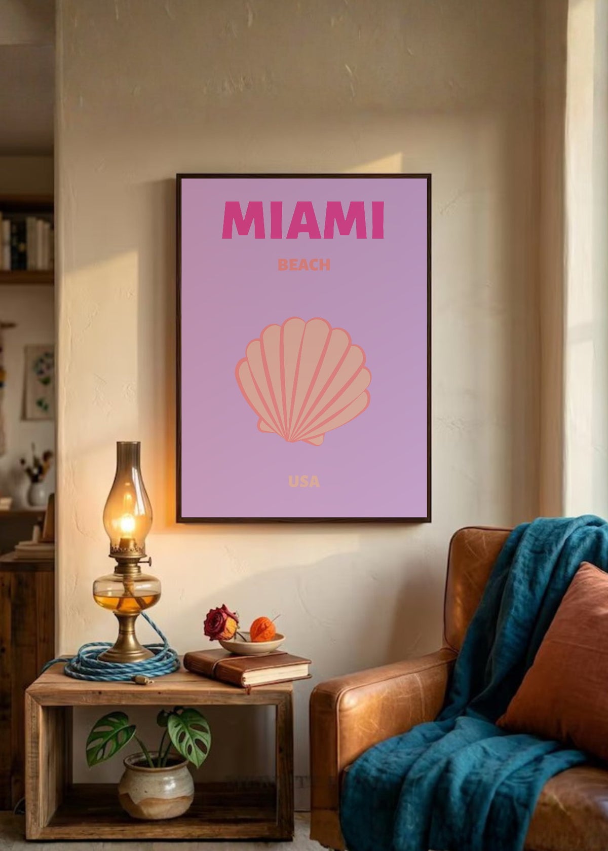 Cuadro Decorativo Travel, Miami, USA, Caracol Lila