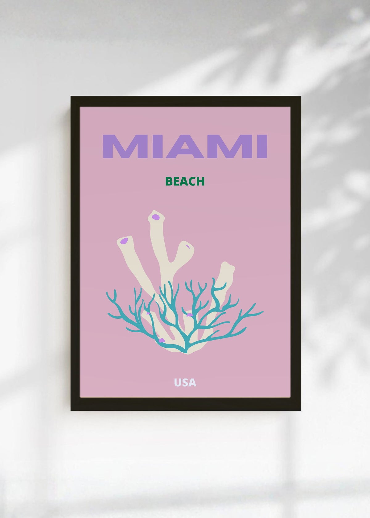 Cuadro Decorativo Travel, Miami, USA, Coral Rosa