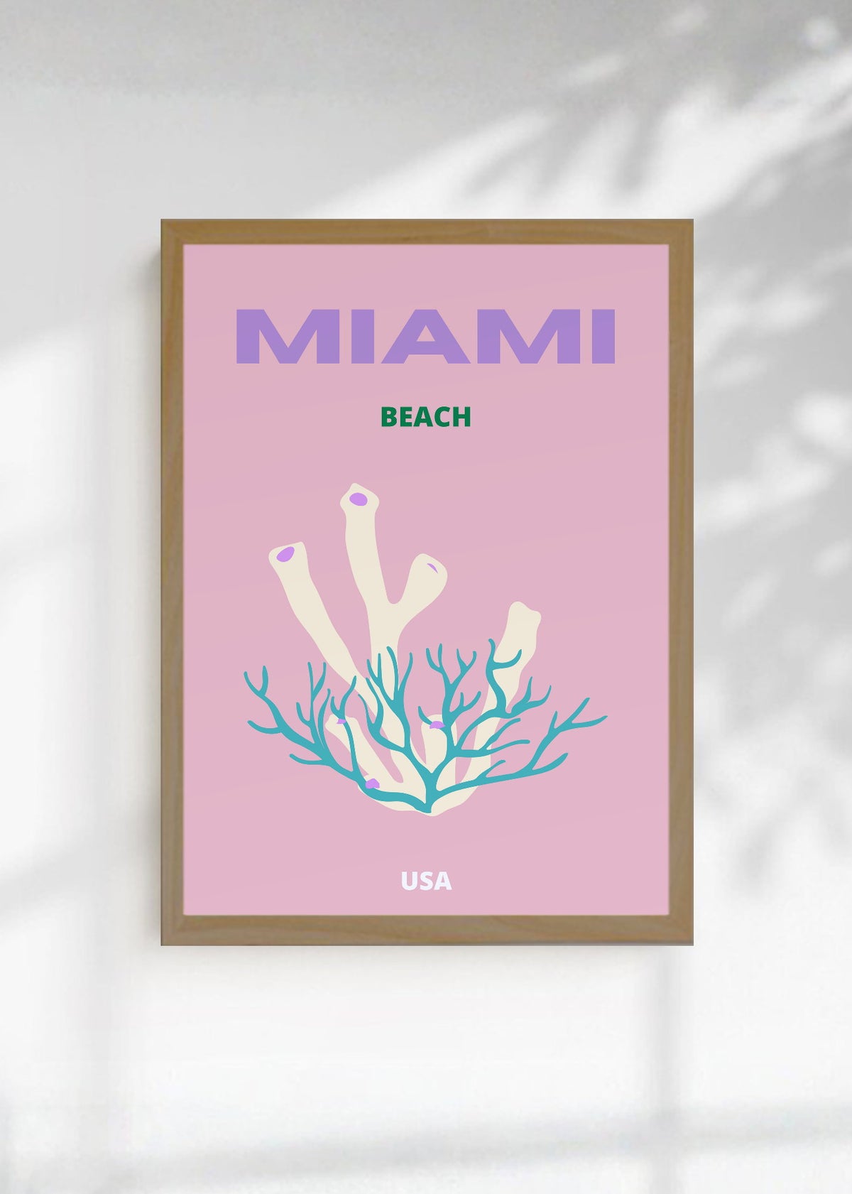 Cuadro Decorativo Travel, Miami, USA, Coral Rosa