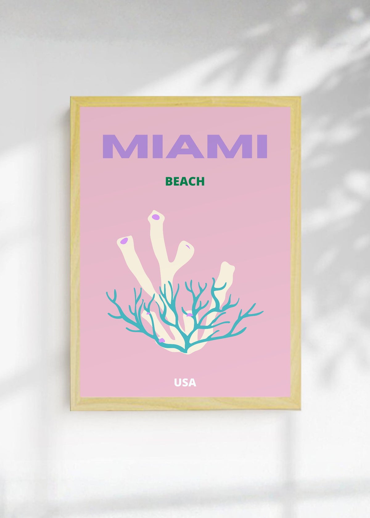 Cuadro Decorativo Travel, Miami, USA, Coral Rosa
