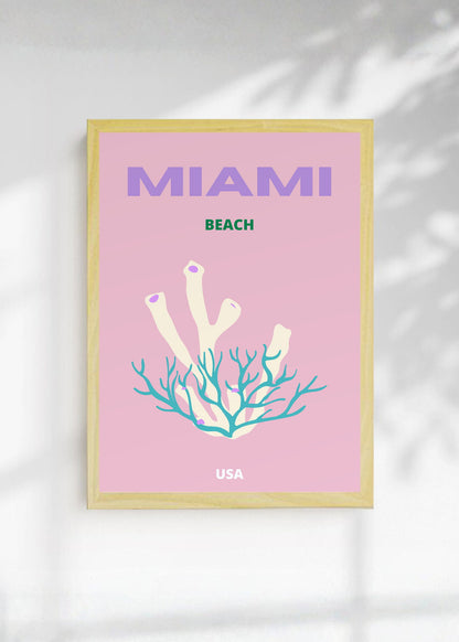 Cuadro Decorativo Travel, Miami, USA, Coral Rosa