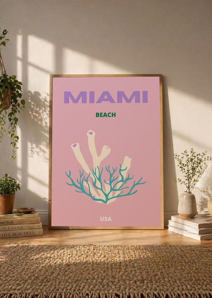 Cuadro Decorativo Travel, Miami, USA, Coral Rosa