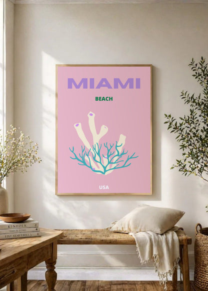 Cuadro Decorativo Travel, Miami, USA, Coral Rosa