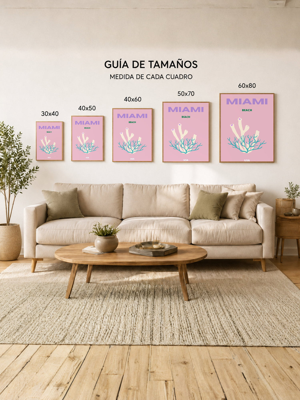 Cuadro Decorativo Travel, Miami, USA, Coral Rosa