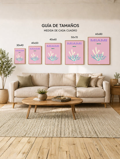 Cuadro Decorativo Travel, Miami, USA, Coral Rosa