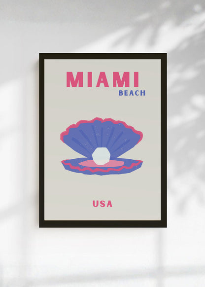 Cuadro Decorativo Travel, Miami, USA, Ostra Perla Crema