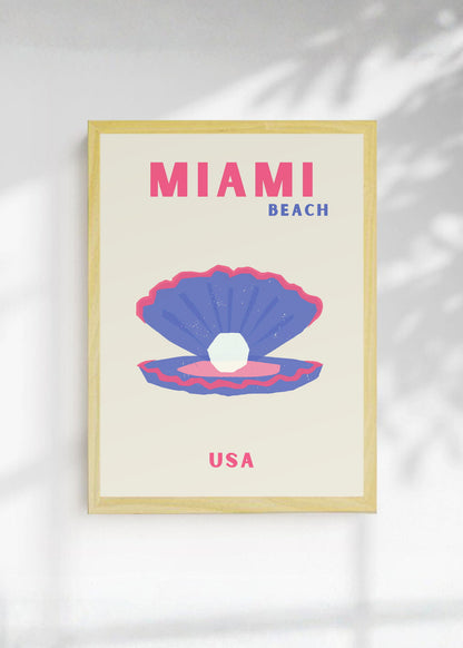 Cuadro Decorativo Travel, Miami, USA, Ostra Perla Crema