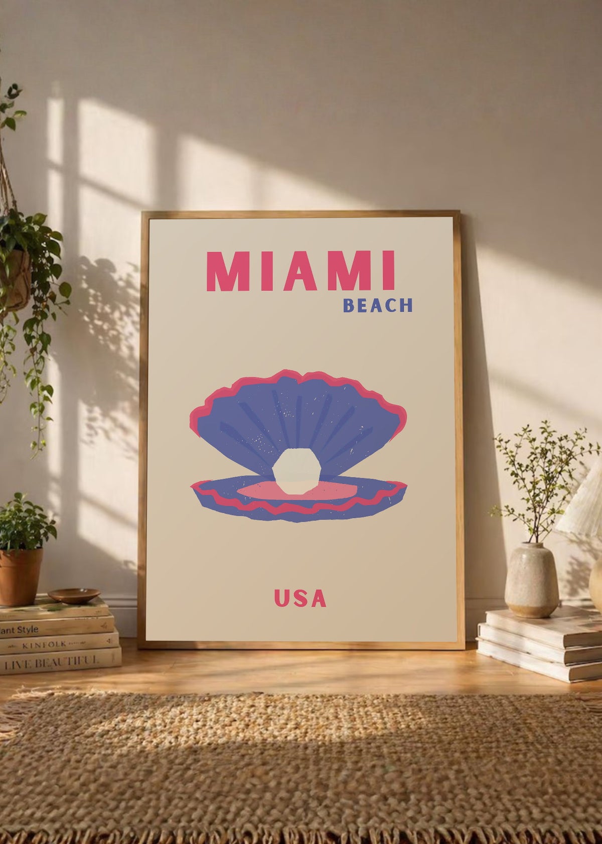 Cuadro Decorativo Travel, Miami, USA, Ostra Perla Crema