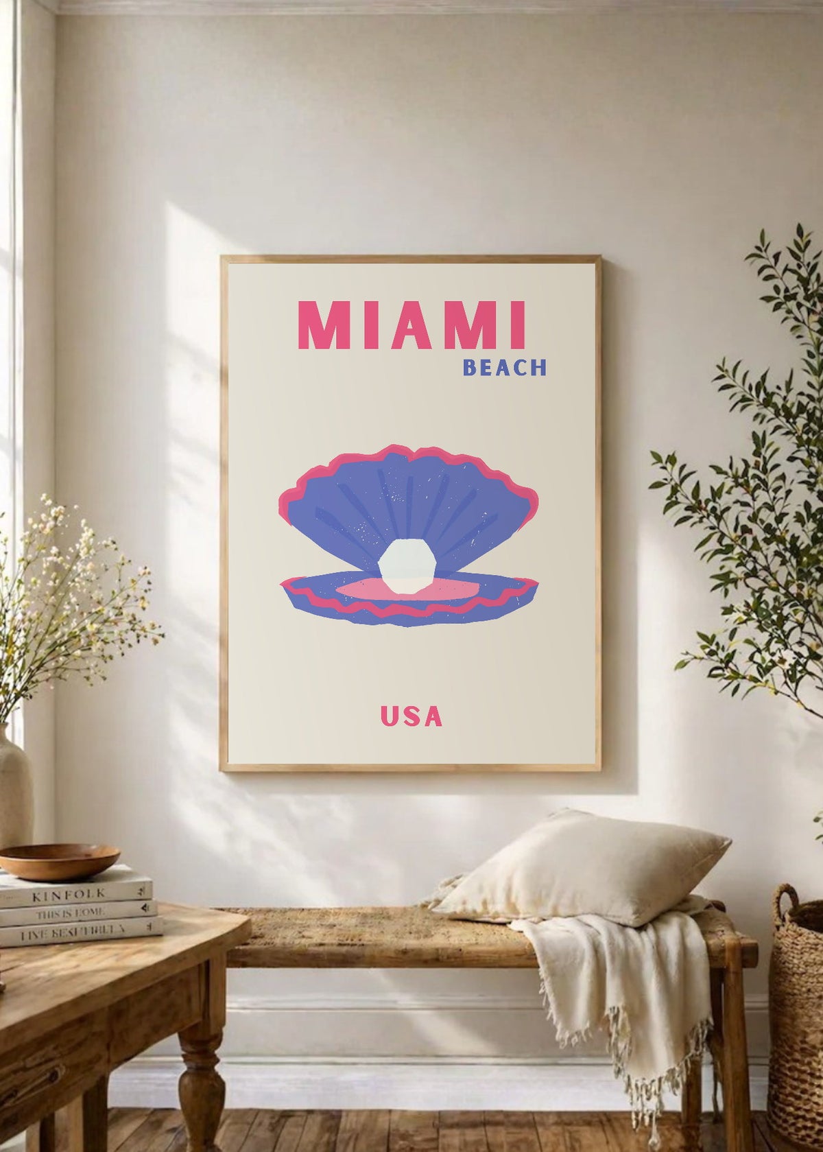 Cuadro Decorativo Travel, Miami, USA, Ostra Perla Crema
