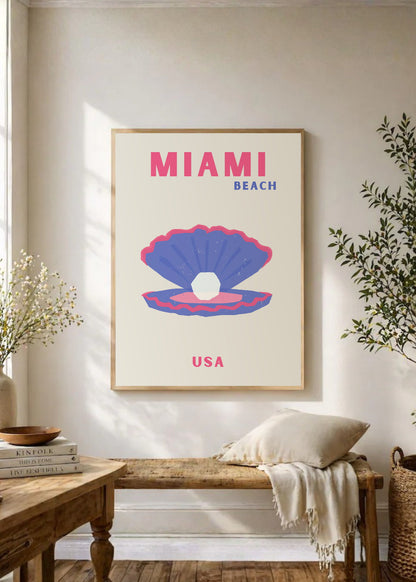 Cuadro Decorativo Travel, Miami, USA, Ostra Perla Crema