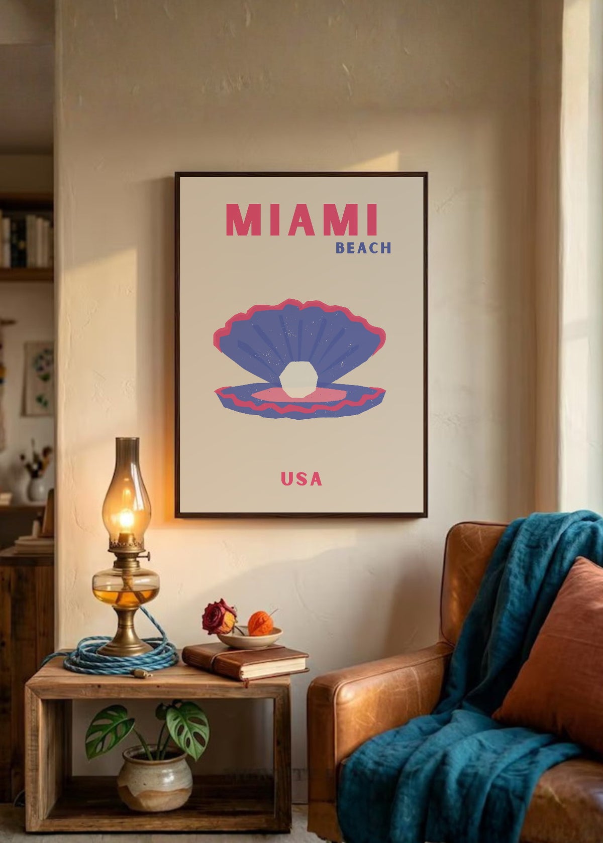 Cuadro Decorativo Travel, Miami, USA, Ostra Perla Crema