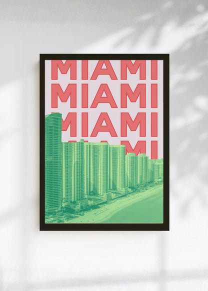 Cuadro Decorativo Travel, Miami, USA, Skyline Rosa Verde