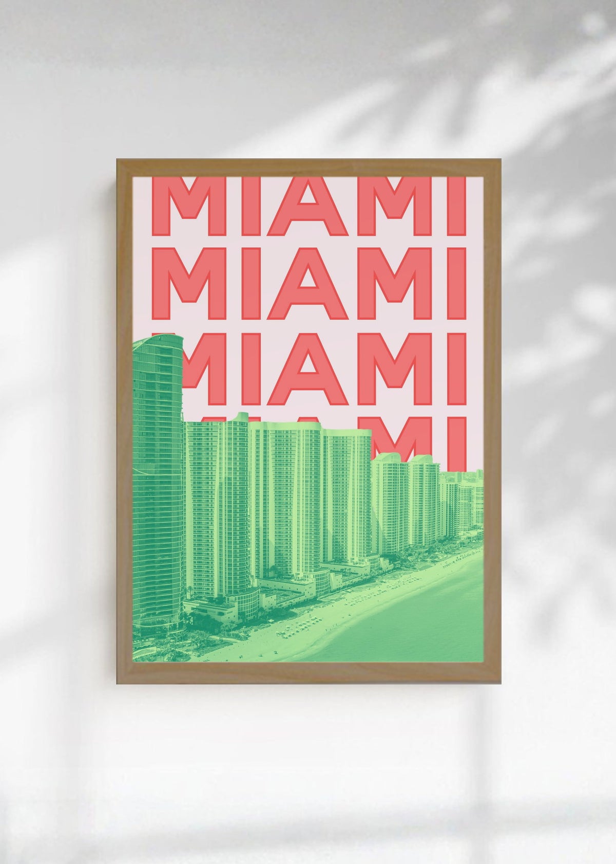 Cuadro Decorativo Travel, Miami, USA, Skyline Rosa Verde