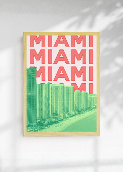 Cuadro Decorativo Travel, Miami, USA, Skyline Rosa Verde