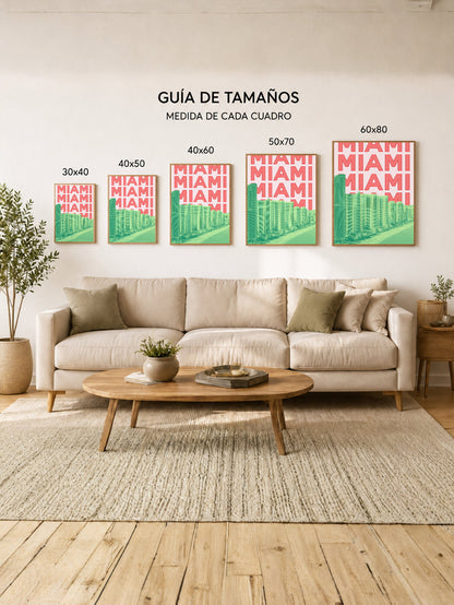 Cuadro Decorativo Travel, Miami, USA, Skyline Rosa Verde
