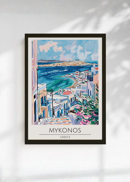 Cuadro Decorativo Travel, Mykonos, Grecia, Ilustración Costa