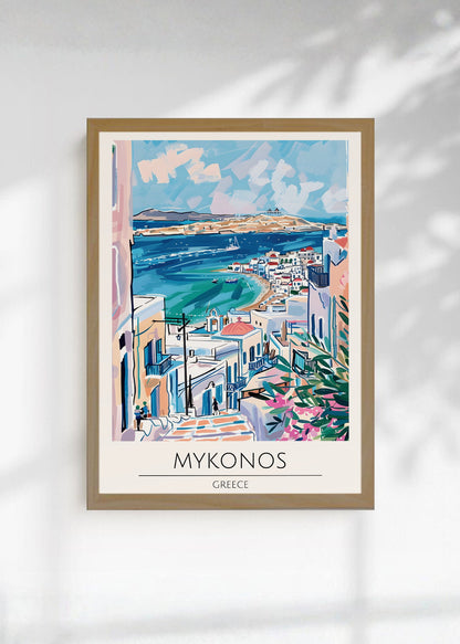 Cuadro Decorativo Travel, Mykonos, Grecia, Ilustración Costa