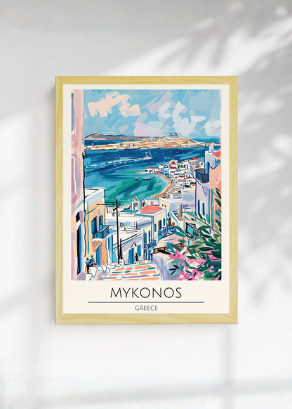 Cuadro Decorativo Travel, Mykonos, Grecia, Ilustración Costa