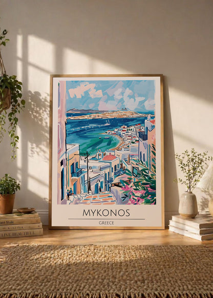 Cuadro Decorativo Travel, Mykonos, Grecia, Ilustración Costa