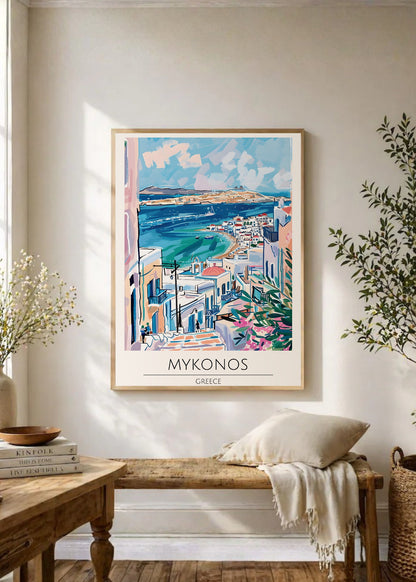 Cuadro Decorativo Travel, Mykonos, Grecia, Ilustración Costa
